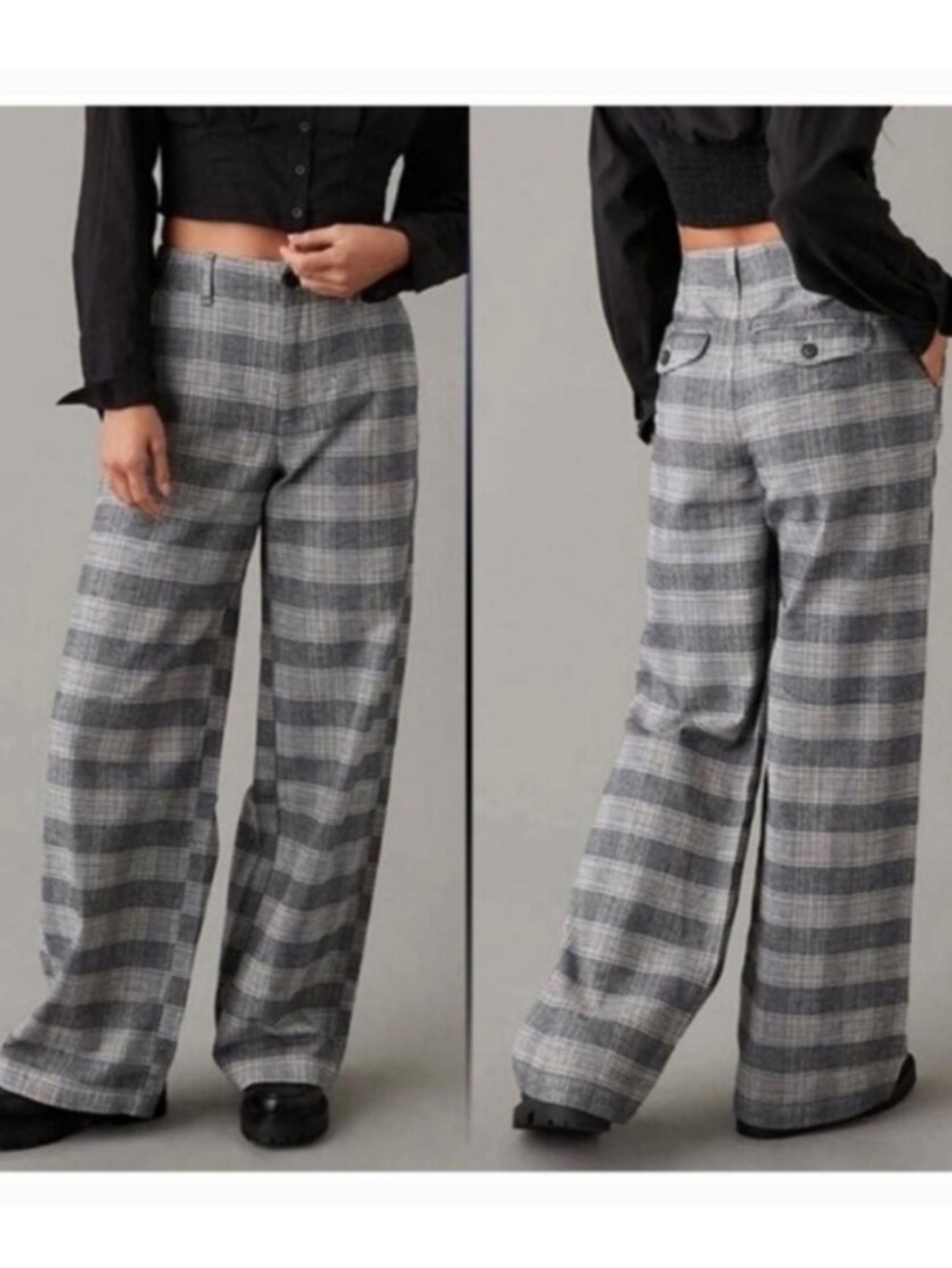 American Eagle Super high rise baggy wide leg trousers pants 6 gray brown